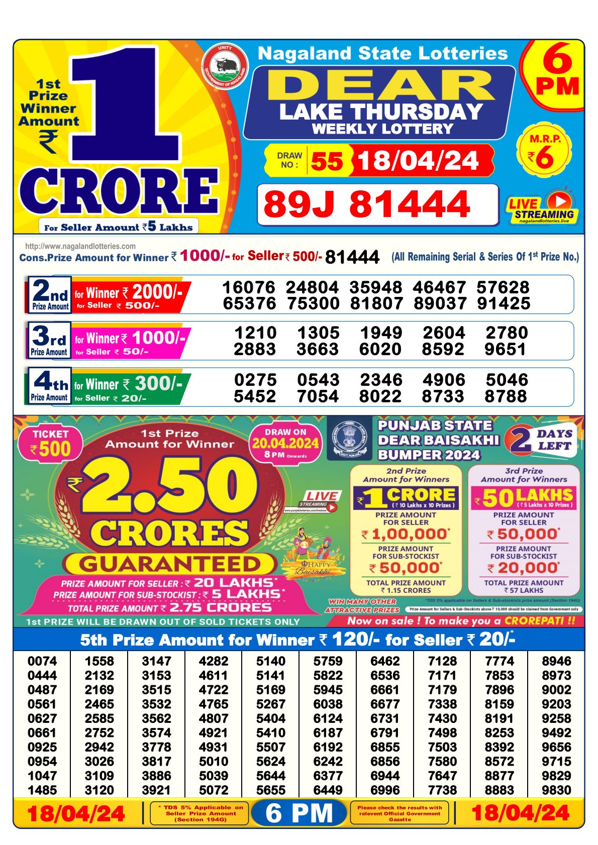 Nagaland State Dear Lottery Result Today 1 PM, 6 PM, 8 PM MAY 17 2024 